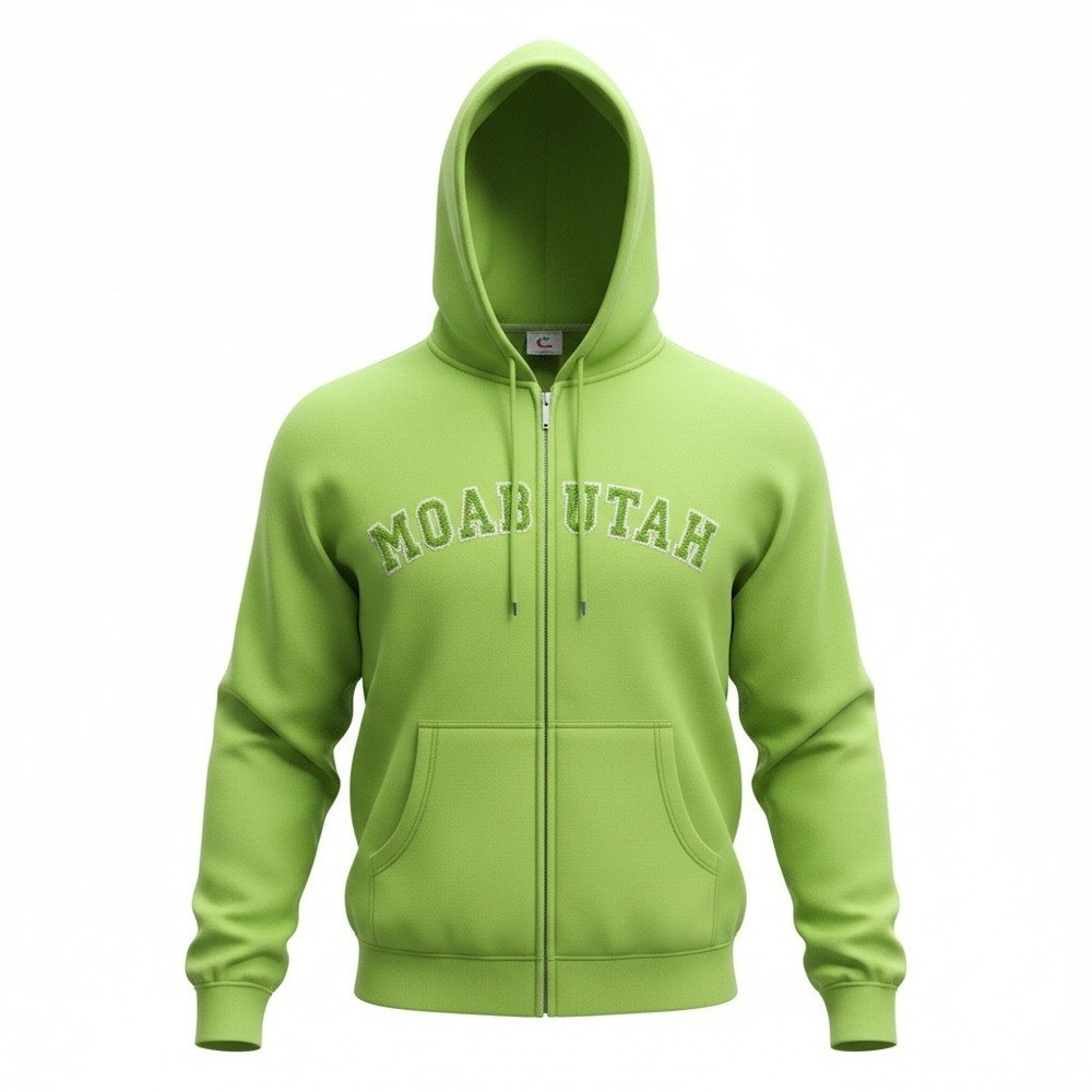 Gogo Sports Mens Moab Utah Logo Full Zip Hoodie Lime Green Fleece Sweatshirt XL